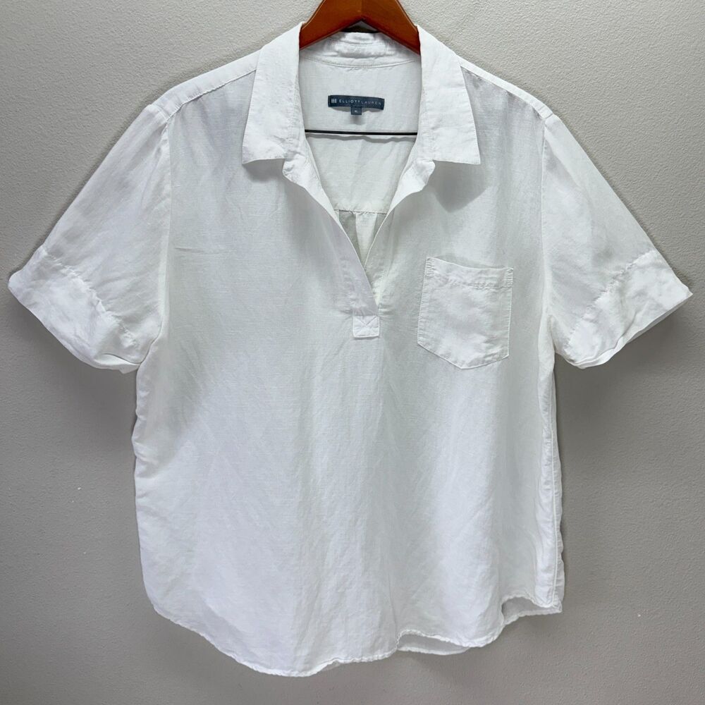 Elliott Lauren Rayon Linen Tunic Top Sz XL Flowy Beachy Coastal Workwear Career